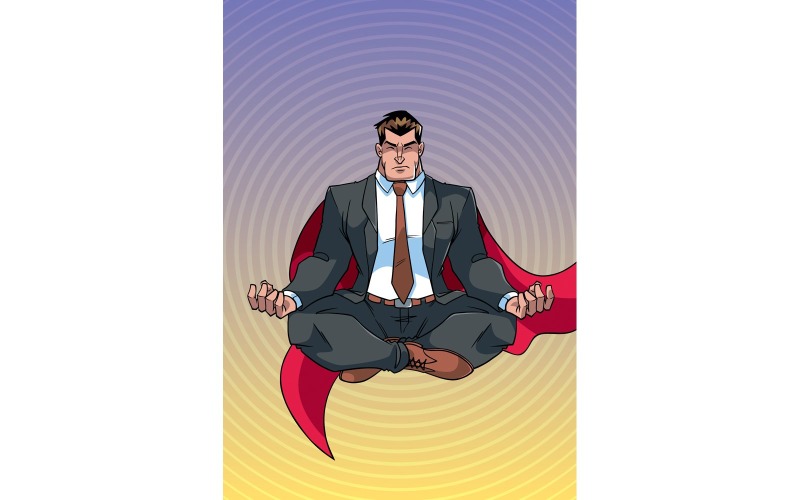 Download Иллюстрация "Super Businessman Meditating - Illustration" / Super Businessman Meditating - Illustration - Иллюстрация на тему графика businessman,man,business,super,hero,superhero,meditating,meditation,zen,yoga,lotus,career,professional,stress,entrepreneur,position,calm,control,breath,comic