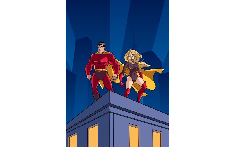 Download Иллюстрация "Superhero Couple Roof Watch - Illustration" / Superhero Couple Roof Watch - Illustration - Иллюстрация на тему графика superhero,couple,superheroine,super,hero,man,male,female,heroine,woman,girl,power,comic book,comic,comics,comic strip,comic strips,comics strip