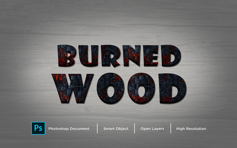 Diseño de efecto de texto de madera quemada Efecto de estilo de capa de Photoshop - Ilustración