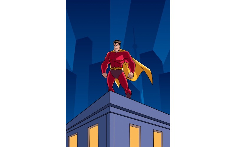 Download Иллюстрация "Superhero Roof Watching - Illustration" / Superhero Roof Watching - Illustration - Иллюстрация на тему графика superhero,super,hero,man,superman,city,cityscape,skyline,urban,scene,night,dark,darkness,skyscraper,tower,building,business,office,roof,background