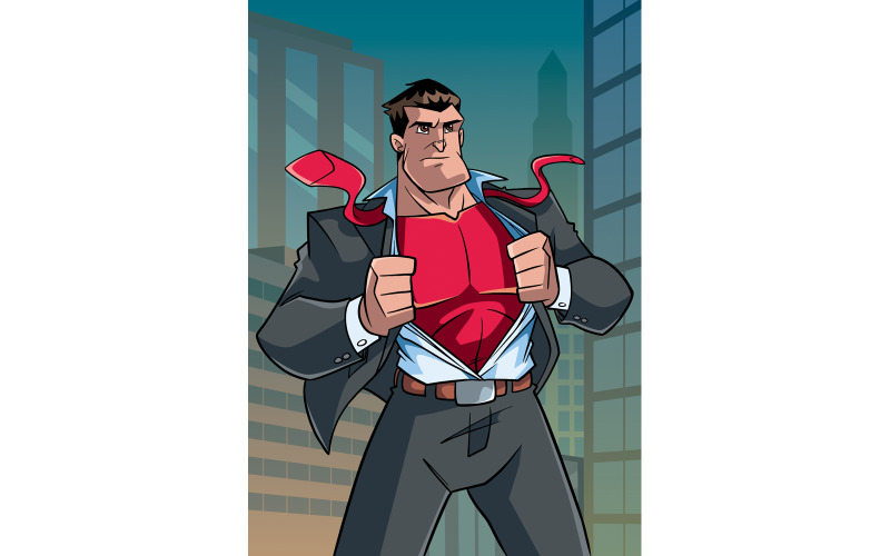 Download Иллюстрация "Superhero Under Cover in City - Illustration" / Superhero Under Cover in City - Illustration - Иллюстрация на тему графика superhero,super,hero,man,power,superman,business,businessman,under,cover,undercover,under cover,suit,costume,disguise,shirt,city,cityscape,art deco