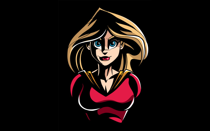 Download Иллюстрация "Superheroine Dark Portrait - Illustration" / Superheroine Dark Portrait - Illustration - Иллюстрация на тему графика superheroine,super,woman,female,girl,hero,heroine,cartoon,character,superhero,power,powerful,portrait,illustration,line art,hand drawn,looking at camera,on white,isolated,white