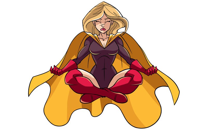 Download Иллюстрация "Superheroine Meditating - Illustration" / Superheroine Meditating - Illustration - Иллюстрация на тему графика woman,heroine,super,superhero,yoga,meditating,meditation,pose,position,lotus,zen,muscular,muscles,control,practice,yellow,costume,power,powerful,strong