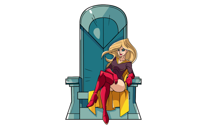Download Иллюстрация "Superheroine on Throne - Illustration" / Superheroine on Throne - Illustration - Иллюстрация на тему графика woman,heroine,super,superheroine,throne,justice,sitting,powerful,leader,leadership,supremacy,costume,fiction,lady,girl power,positive,superhero,domination,attractive,seductive