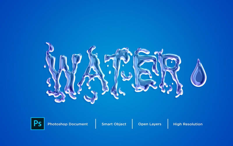 Diseño de efecto de texto de agua Efecto de estilo de capa de Photoshop - Ilustración