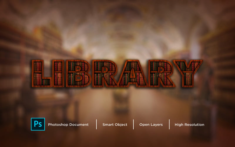 Library Text Effect Design Photoshop Layer Style Effect - Illustrazione