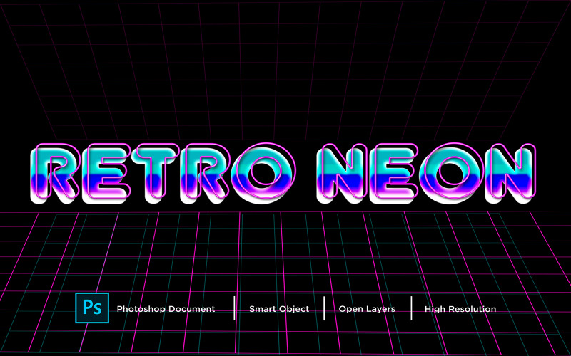Retro Neon Metin Efekti Tasarımı Photoshop Katman Stili Etkisi - İllüstrasyon