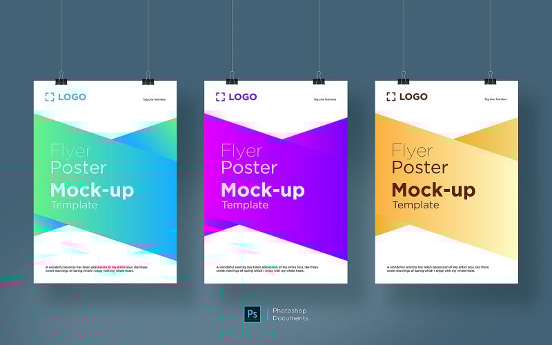 Download Мокап для продукта "Three flyer hanging mockup design template product mockup" / Three flyer hanging mockup design template product mockup - Мокап для продукта на тему графика logo,letterhead,flyer,mockup,template,design,mock,business,up,isolated,empty,paper,branding,black,phone,realistic,display,mobile,style,page