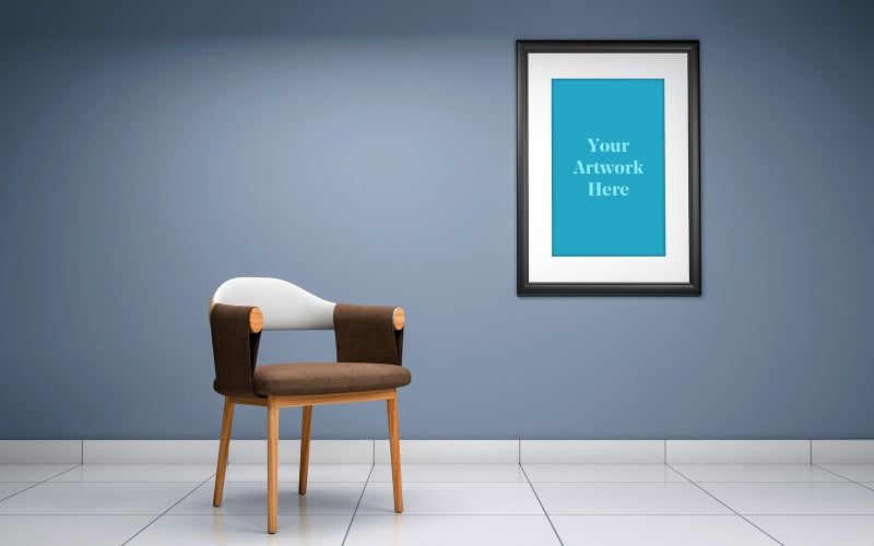 Download Мокап для продукта "Vertical mockup photo frame in modern interior on wall with wooden chair product mockup" / Vertical mockup photo frame in modern interior on wall with wooden chair product mockup - Мокап для продукта на тему графика couch,sofa,pillows,chair,living room,elegant,concept,green,lounge,up,mock,plant,3d rendering,minimalist,luxury,cozy,lifestyle,wooden,table,room