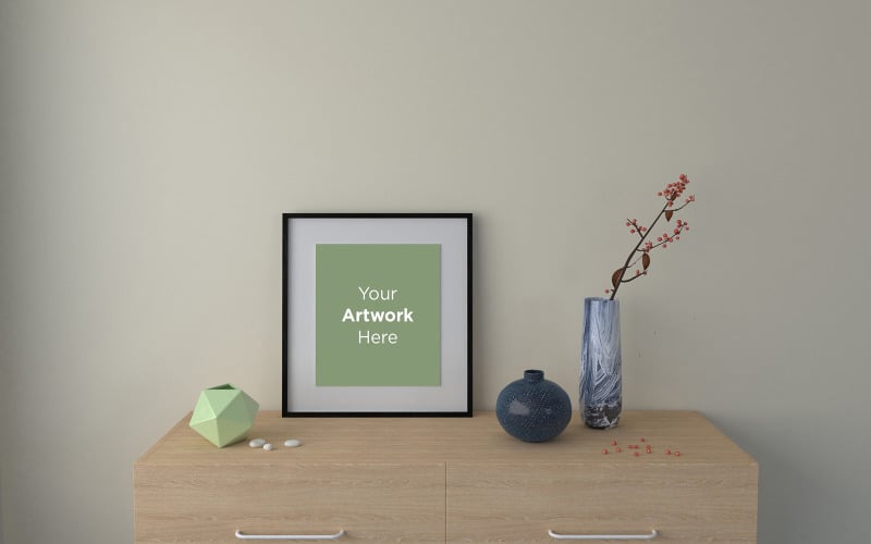 Download Мокап для продукта "Empty Photo Frame mockup on cabinet in interior product mockup" / Empty Photo Frame mockup on cabinet in interior product mockup - Мокап для продукта на тему графика livingroom,elegant,concept,up,mock,plant,minimalist,luxury,cozy,lifestyle,wooden,table,room,interior,design,home,living,modern,white,wall