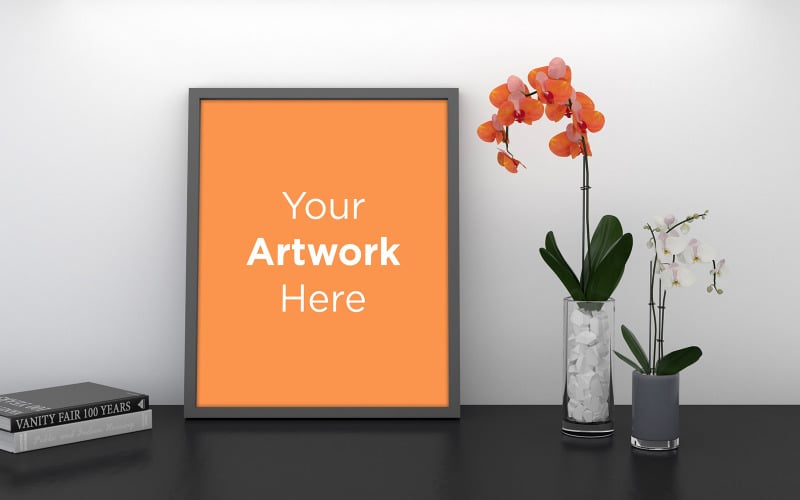 Download Мокап для продукта "Empty photo frame mockup with yellow flowers product mockup" / Empty photo frame mockup with yellow flowers product mockup - Мокап для продукта на тему графика livingroom,elegant,concept,up,mock,plant,minimalist,luxury,cozy,lifestyle,wooden,table,room,interior,design,home,living,modern,white,wall