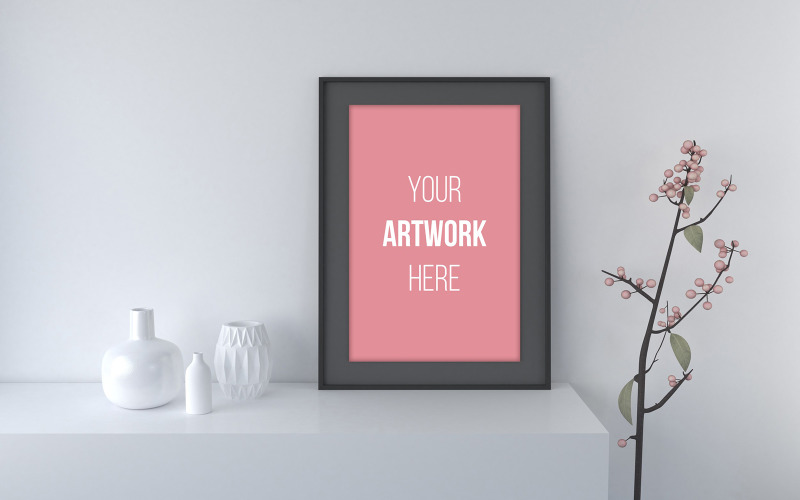 Download Мокап для продукта "Inside arrangement with photo frame mockup and plant product mockup" / Inside arrangement with photo frame mockup and plant product mockup - Мокап для продукта на тему графика livingroom,elegant,concept,up,mock,plant,minimalist,luxury,cozy,lifestyle,wooden,table,room,interior,design,home,living,modern,white,wall