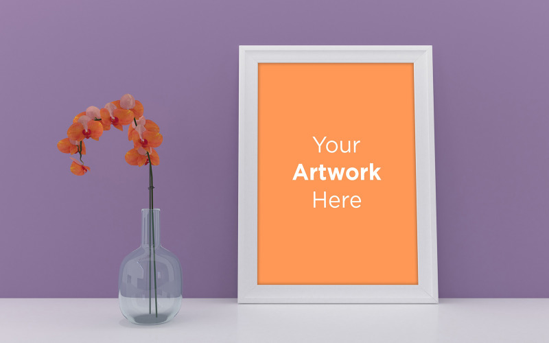 Download Мокап для продукта "Mockup with a white frame and orange flowers in a vase product mockup" / Mockup with a white frame and orange flowers in a vase product mockup - Мокап для продукта на тему графика livingroom,elegant,concept,up,mock,plant,minimalist,luxury,cozy,lifestyle,wooden,table,room,interior,design,home,living,modern,white,wall