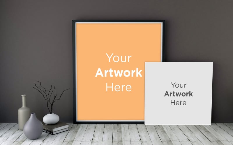 Download Мокап для продукта "Two blank photo frame mockup with decoration on wooden floor,vases and books product mockup" / Two blank photo frame mockup with decoration on wooden floor,vases and books product mockup - Мокап для продукта на тему графика livingroom,elegant,concept,up,mock,plant,minimalist,luxury,cozy,lifestyle,wooden,table,room,interior,design,home,living,modern,white,wall