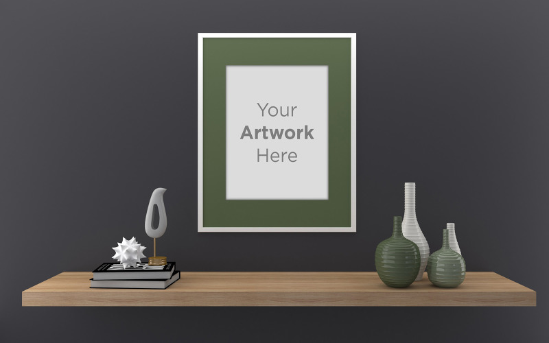 Download Vertical frame mockup with vases and books laying on shelf ...