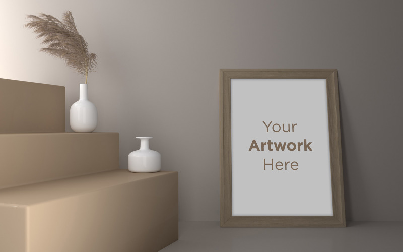 Download Мокап для продукта "Wooden empty photo frame mockup design with white ceramic vases product mockup" / Wooden empty photo frame mockup design with white ceramic vases product mockup - Мокап для продукта на тему графика livingroom,elegant,concept,up,mock,plant,minimalist,luxury,cozy,lifestyle,wooden,table,room,interior,design,home,living,modern,white,wall