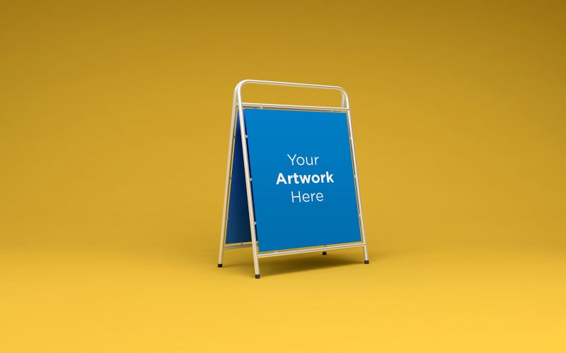 Download Мокап для продукта "A Stand Advertising Board yellow background product mockup" / A Stand Advertising Board yellow background product mockup - Мокап для продукта на тему графика promotional,communication,outdoor,metal,tent,mock up,billboard,store,modern,restaurant,menu,mockup,display,stand,blank,empty,template,white,banner,isolated