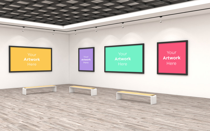 Download Мокап для продукта "Art Gallery four Frames Muckup 3D product mockup" / Art Gallery four Frames Muckup 3D product mockup - Мокап для продукта на тему графика studio,photo,light,rendering,concept,architecture,wall,mockup,interior,gallery,white,room,art,empty,space,picture,mock,up,blank,exhibition