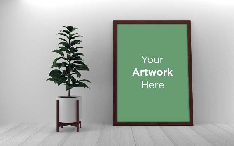 Download Мокап для продукта "Blank wooden photo frame by the houseplant on a floor product mockup" / Blank wooden photo frame by the houseplant on a floor product mockup - Мокап для продукта на тему графика livingroom,elegant,concept,up,mock,plant,minimalist,luxury,cozy,lifestyle,wooden,table,room,interior,design,home,living,modern,white,wall