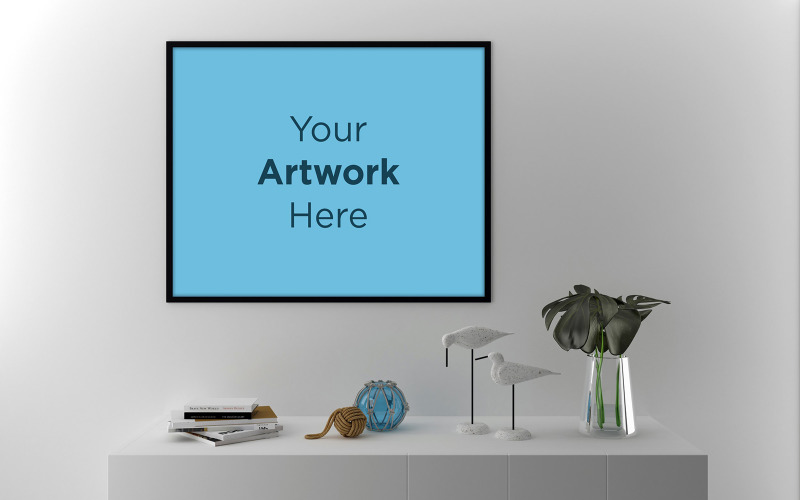 Download Мокап для продукта "Empty photo frame with decor on the cabinet product mockup" / Empty photo frame with decor on the cabinet product mockup - Мокап для продукта на тему графика livingroom,elegant,concept,up,mock,plant,minimalist,luxury,cozy,lifestyle,wooden,table,room,interior,design,home,living,modern,white,wall