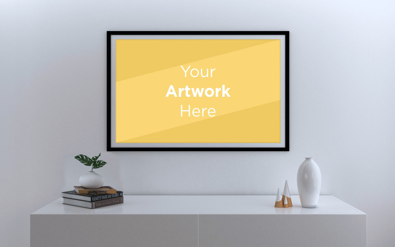 Download Мокап для продукта "Horizontal photo frame mockup with books and white vase product mockup" / Horizontal photo frame mockup with books and white vase product mockup - Мокап для продукта на тему графика livingroom,elegant,concept,up,mock,plant,minimalist,luxury,cozy,lifestyle,wooden,table,room,interior,design,home,living,modern,white,wall