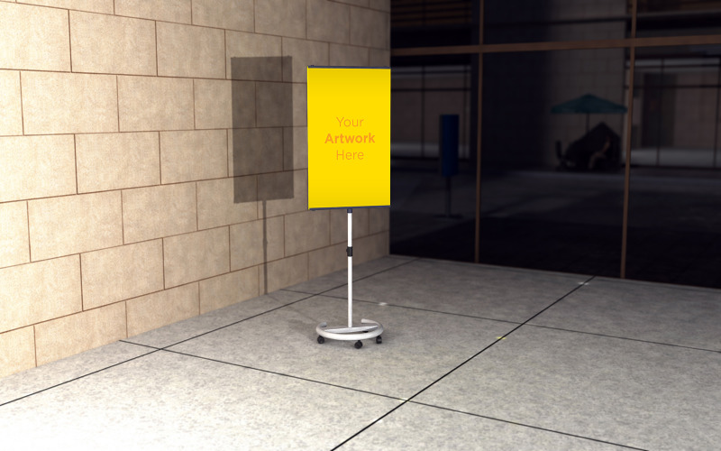 Download Мокап для продукта "Interior night view A Stand Advertising Board product mockup" / Interior night view A Stand Advertising Board product mockup - Мокап для продукта на тему графика promotional,communication,outdoor,metal,tent,mock up,billboard,store,modern,restaurant,menu,mockup,display,stand,blank,empty,template,white,banner,isolated