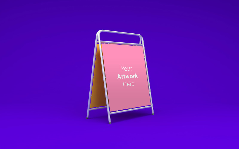 Download Мокап для продукта "Metallic A stand mockup with purple background 3d rendered product mockup" / Metallic A stand mockup with purple background 3d rendered product mockup - Мокап для продукта на тему графика promotional,communication,outdoor,metal,tent,mock up,billboard,store,modern,restaurant,menu,mockup,display,stand,blank,empty,template,white,banner,isolated