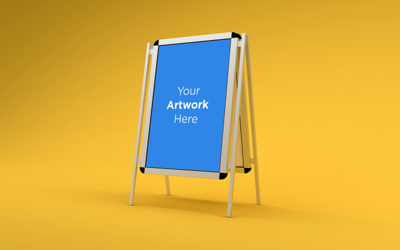 Download Мокап для продукта "Metallic advertising stand mockup yellow background product mockup" / Metallic advertising stand mockup yellow background product mockup - Мокап для продукта на тему графика promotional,communication,outdoor,metal,tent,mock up,billboard,store,modern,restaurant,menu,mockup,display,stand,blank,empty,template,white,banner,isolated