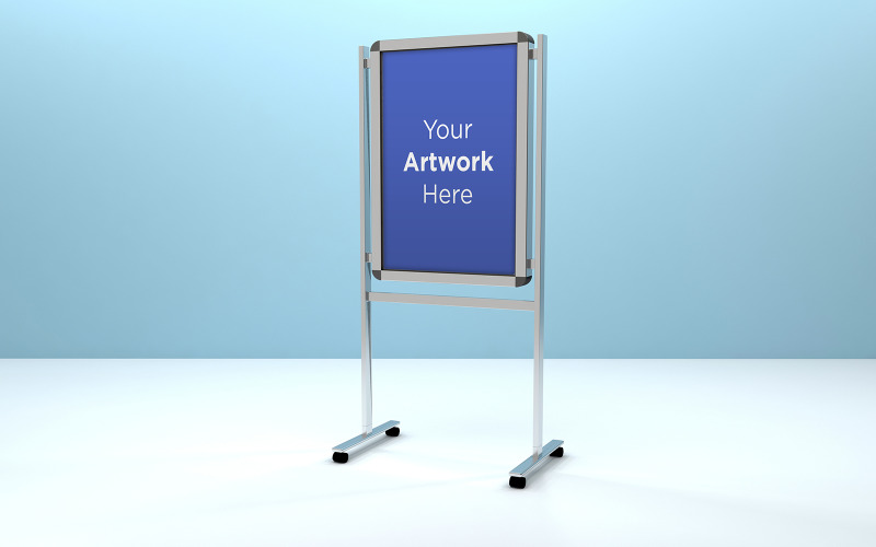 Metallic empty notice board stand mockup product mockup