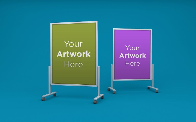 Metallic notice board stand mockup 3d rendered product mockup