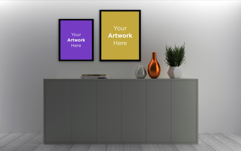 Download Мокап для продукта "Two Blank photo frame mockup with vases and plant on cabinet product mockup" / Two Blank photo frame mockup with vases and plant on cabinet product mockup - Мокап для продукта на тему графика livingroom,elegant,concept,up,mock,plant,minimalist,luxury,cozy,lifestyle,wooden,table,room,interior,design,home,living,modern,white,wall
