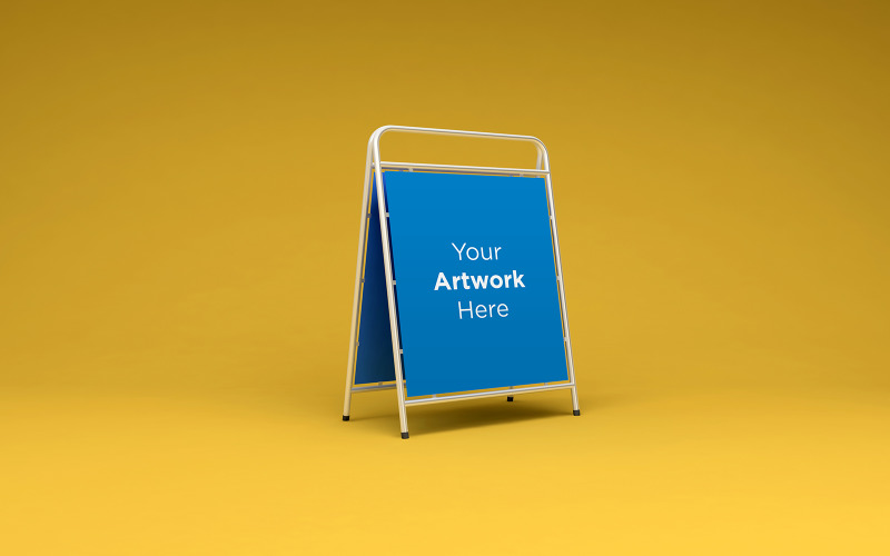 Un mockup di prodotto con sfondo giallo Stand Advertising Board