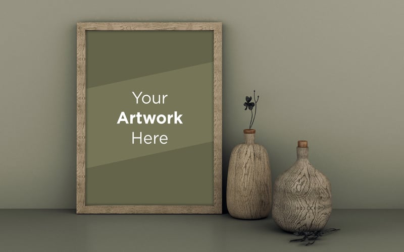 Download Мокап для продукта "Wooden frame mockup with wooden vases on the table product mockup" / Wooden frame mockup with wooden vases on the table product mockup - Мокап для продукта на тему графика livingroom,elegant,concept,up,mock,plant,minimalist,luxury,cozy,lifestyle,wooden,table,room,interior,design,home,living,modern,white,wall