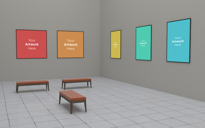 Download Мокап для продукта "Art Gallery empty Frames interior with benchs product mockup" / Art Gallery empty Frames interior with benchs product mockup - Мокап для продукта на тему графика studio,photo,light,rendering,concept,architecture,wall,mockup,interior,gallery,white,room,art,empty,space,picture,mock,up,blank,exhibition