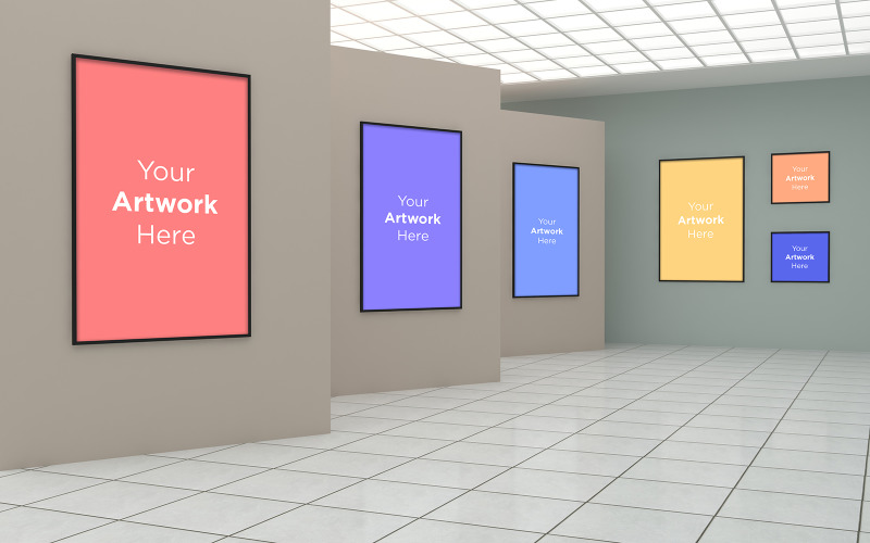 Download Мокап для продукта "Art Gallery Frames Muckup with different wall product mockup" / Art Gallery Frames Muckup with different wall product mockup - Мокап для продукта на тему графика studio,photo,light,rendering,concept,architecture,wall,mockup,interior,gallery,white,room,art,empty,space,picture,mock,up,blank,exhibition