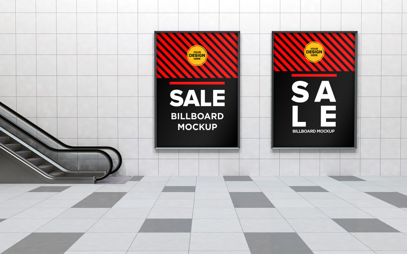Dos vallas publicitarias en maqueta de producto de metro
