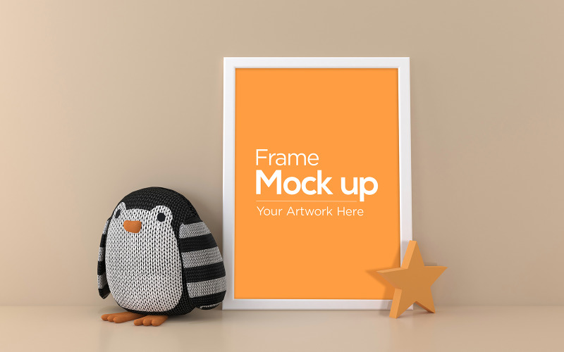 Download Мокап для продукта "Kids photo frame with penguin stuffed mockup design product mockup" / Kids photo frame with penguin stuffed mockup design product mockup - Мокап для продукта на тему графика childhood,cute,boy,girl,decorative,decor,table,children,photo,floor,toy,home,mockup,blank,room,frame,poster,child,wall,art