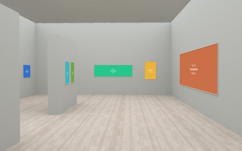 Modern Art Gallery Frames with wooden floor product mockup