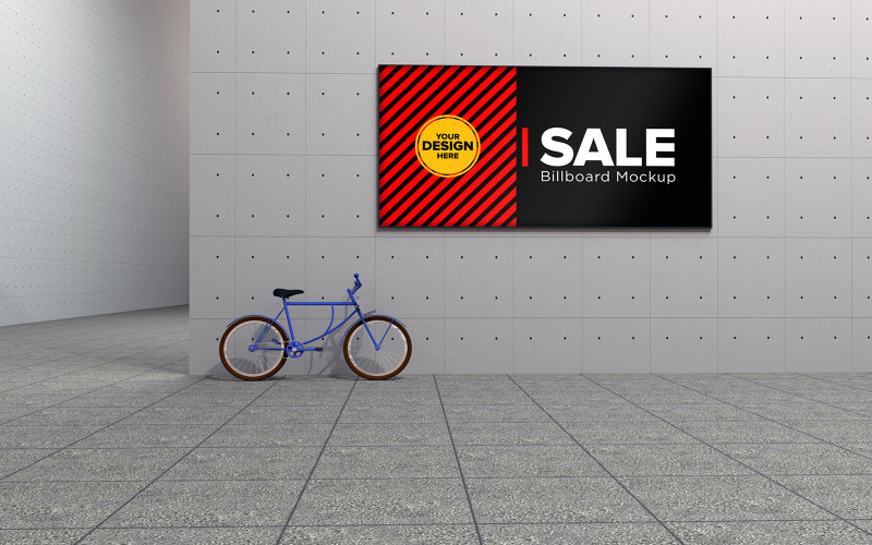 Download Мокап для продукта "Wall mounted Advertising Billboard with cycle product mockup" / Wall mounted Advertising Billboard with cycle product mockup - Мокап для продукта на тему графика signboard,shopping,audience,market,road,mockup,advert,promo,mock,canvas,exhibition,announcement,sky,design,ad,template,large,signpost,blank,board