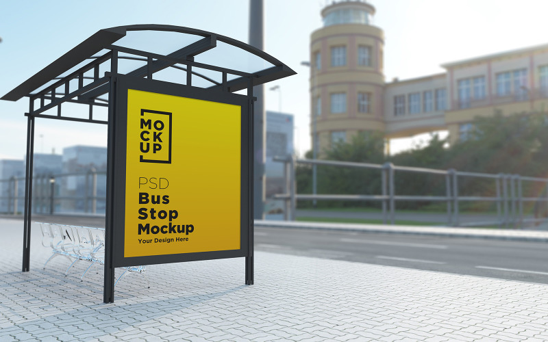 Bus Stop Shelter Sign advertentie bewegwijzering product mockup