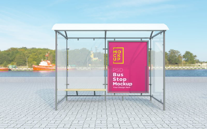 Download Мокап для продукта "Bus stop Shelter signage product mockup" / Bus stop Shelter signage product mockup - Мокап для продукта на тему графика communication,mock up,signboard,transport,road,roadside,frame,station,billboard,street,city,board,poster,blank,mockup,commercial,bus,stop,advertisement marketing,advertisement