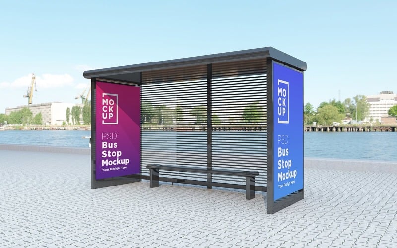 Download Мокап для продукта "Bus Stop with two Signage product mockup" / Bus Stop with two Signage product mockup - Мокап для продукта на тему графика communication,mock up,signboard,transport,road,roadside,frame,station,billboard,street,city,board,poster,blank,mockup,commercial,bus,stop,advertisement marketing,advertisement