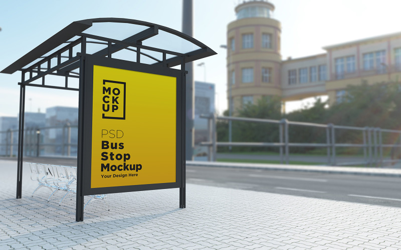 Maquette de produit de signalisation publicitaire de signe d'abri d'arrêt de bus