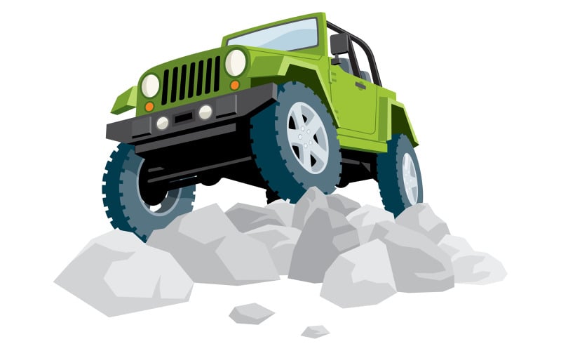 Download Иллюстрация "Off-Road - Illustration" / Off-Road - Illustration - Иллюстрация на тему графика off road,jeep,vehicle,4x4,car,land,green,tire,transportation,stone,rock,boulder,extreme terrain,extreme sport,travel,cartoon,illustration,clip art,clipart,design element