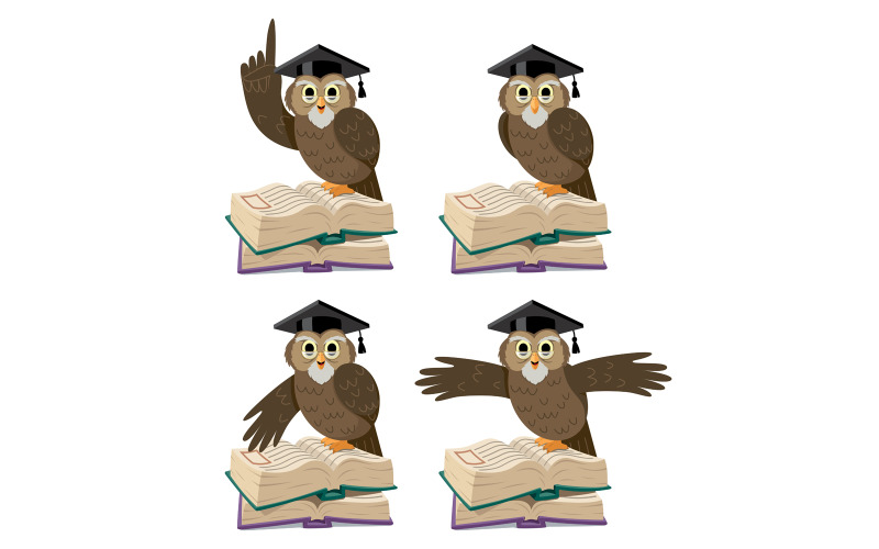 Download Иллюстрация "Owl 2 - Illustration" / Owl 2 - Illustration - Иллюстрация на тему графика owl,book,professor,teacher,attention,old,glasses,pointing,showing,calm,welcoming,wisdom,education,intelligence,university,learning,symbol,hat,cap