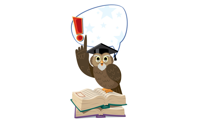 Download Иллюстрация "Owl - Illustration" / Owl - Illustration - Иллюстрация на тему графика owl,book,professor,teacher,comic,bubble,speech,nota bene,attention,old,glasses,pointing,exclamation mark,wisdom,education,intelligence,university,learning