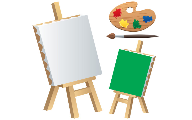 Download Иллюстрация "Painting Accessories - Illustration" / Painting Accessories - Illustration - Иллюстрация на тему графика canvas,picture,easel,paintbrush,brush,color,palette,art,blank,paint,painting,accessories,supply,item,object,tool,copy space,copyspace,artistic,cartoon