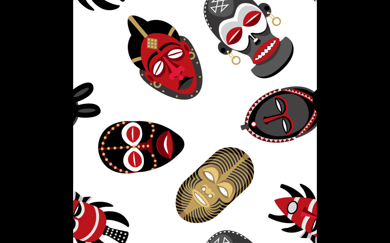 African Masks Pattern 2 - Illustration