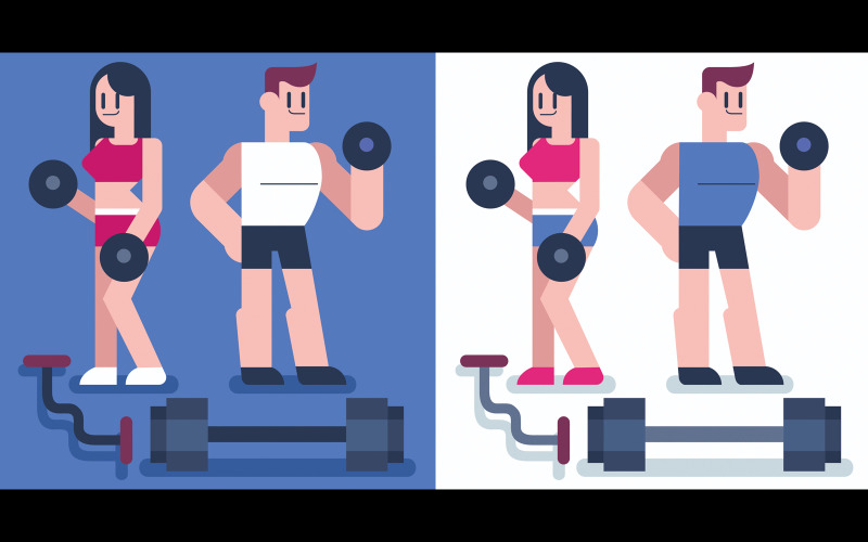 Download Иллюстрация "Gym - Illustration" / Gym - Illustration - Иллюстрация на тему графика gym,fitness,flat design,training,exercise,trainer,sport,man,woman,male,female,instructor,workout,attractive,slim,muscular,body,sexy,strength,athlete