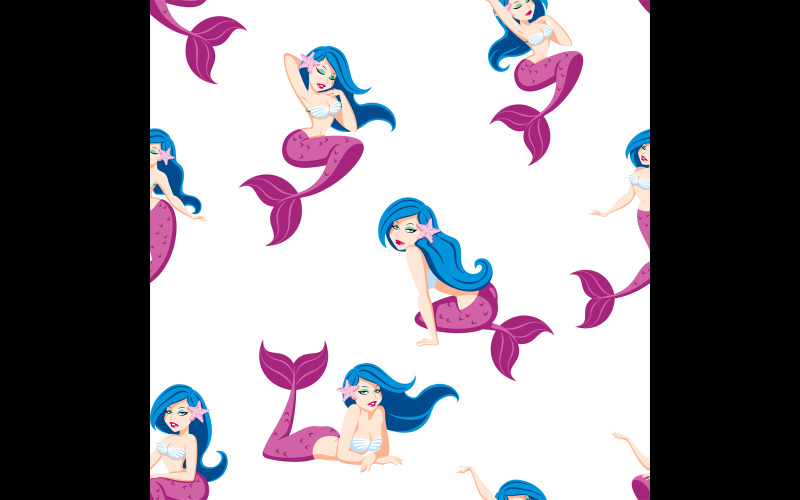 Download Иллюстрация "Mermaid Seamless Pattern - Illustration" / Mermaid Seamless Pattern - Illustration - Иллюстрация на тему графика mermaid,siren,nymph,girl,pattern,seamless,tile,female,woman,cute,pretty,little,sexy,beautiful,character,creature,fantasy,mythical,fairy,tale